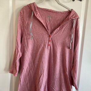 Calvin‎ Klein XL hooded pink and gray striped Women's  Top 3/4 sleeves